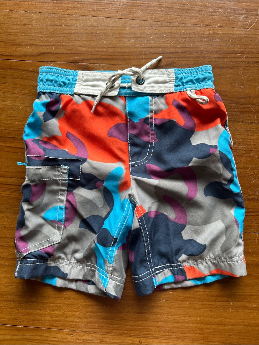 Boden Boys’ Multicolor Camo Swim Shorts - Blue/Orange/Grey/Purple - Sz 2-3yrs
